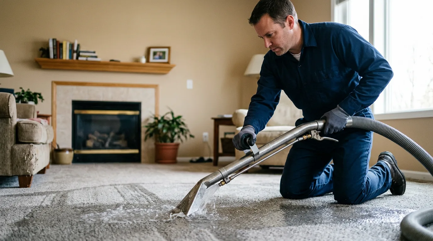 Water damage restoration technician working near Mound City, MO